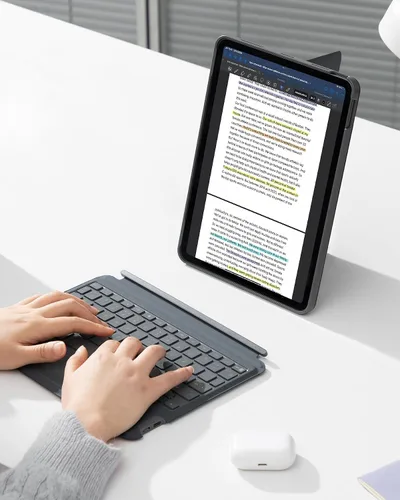 Vista 4 de Inateck Funda para iPad de 11ª/10ª generación con teclado, funda de teclado desmontable con retroiluminación de 7 colores y panel táctil para iPad