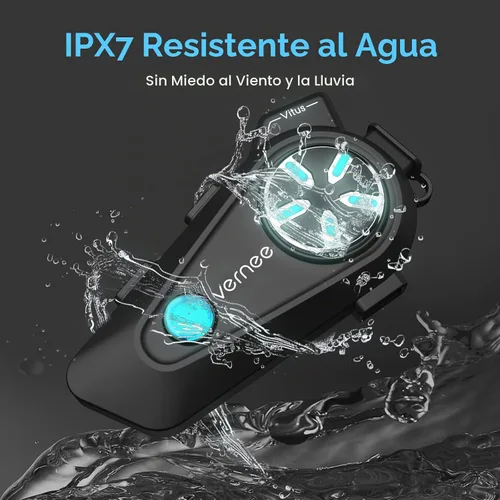 Vista 6 de vernee Altavoces Bluetooth para casco de motocicleta, 4 conductores, intercomunicador de 1.2 mi, con 2 micrófonos tipo, impermeabilidad