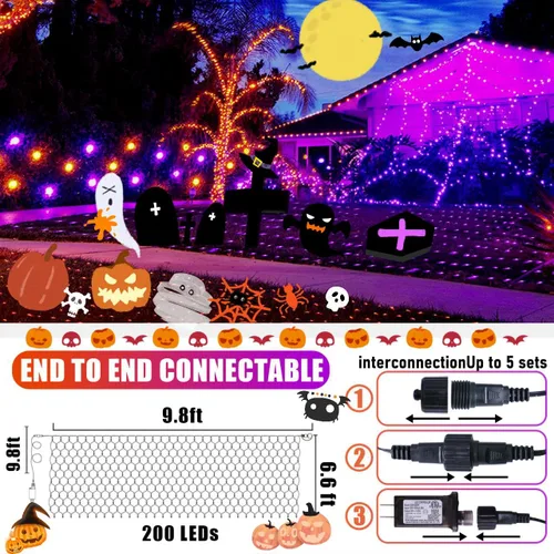 Vista 4 de JMEXSUSS Luces de Red para Exteriores Luces de Malla, 200 LED 9.8 pies x 6.6 pies Luz de Arbusto de Navidad para Exteriores Impermeable, Luz de Red