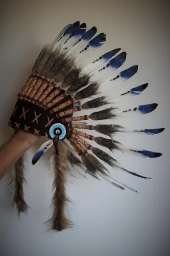 Vista 2 de Para Kidlos niños Tres colores azul Jefe Tocado de plumas indio