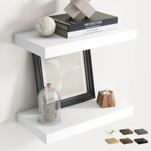 Vista 23 de Estantes flotantes cuadrados de 8 pulgadas para pared, paquete de 3, estantes de baño con veta de madera de 8"D con soportes invisibles, estantes