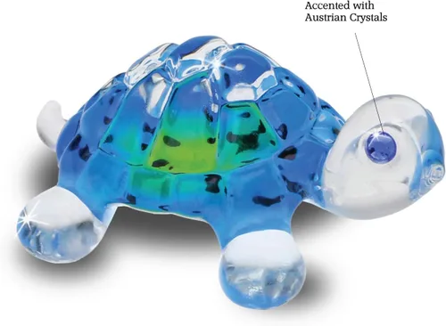 Vista 5 de Glass Baron Figura de cristal de tortuga azul brillante, soplada a mano y esculpida con detalles de cristal austriaco, adorno coleccionable