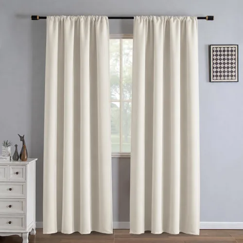 Vista 15 de IGEMAEVE Cortinas opacas para dormitorio, color beige, 52 pulgadas de ancho