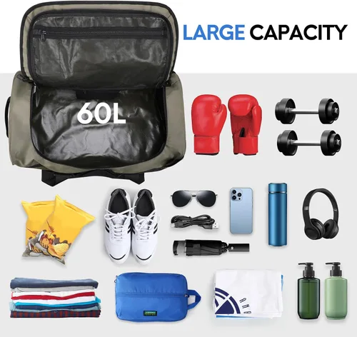 Vista 3 de Haimont Mochila de lona para gimnasio, bolsa de lona para hombre, grandes bolsas deportivas con correas de mochila para senderismo, viajes