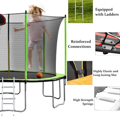Vista 3 de Olela Trampolín de 16 pies para niños, trampolín con caja de seguridad, aro de baloncesto y escalera, trampolín al aire libre para niños y adultos