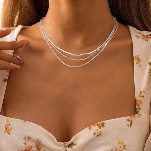 Vista 4 de Collar de espiga para mujer, delicado collar de oro, serpiente chapada en oro de 14 quilates, gargantilla de cadena de oro, collares simples
