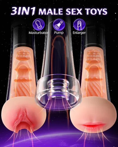 Vista 2 de Juguetes sexuales para hombre, juguetes para adultos, masturbador masculino de 3 mangas, bomba de placer de coño de bolsillo, control inteligente