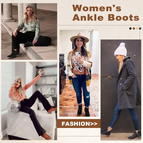 Vista 2 de VEPOSE botas al tobillo para mujer con tacón bajo y grueso, con perforaciones, botas de vaquero