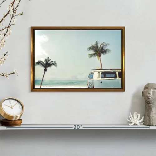 Vista 8 de ElephantStock - Retro Surf Van Wall Art - Horizontal Floating Framed Canvas - Living Room Wall Decor - Photography Beach Framed Canvas Art - Blue