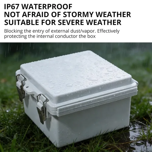 Vista 5 de MAKERELE Caja eléctrica impermeable pequeña al aire libre IP67 ABS caja de plástico con placa de montaje, cubierta gris con bisagras, soporte