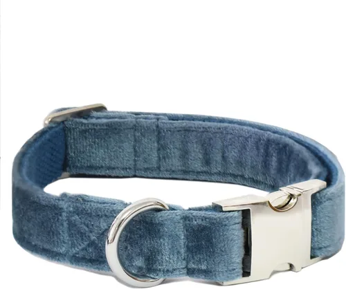 Vista 3 de Bubblepup Collar de terciopelo para perro, collar suave para perros pequeños, medianos y grandes Azul
