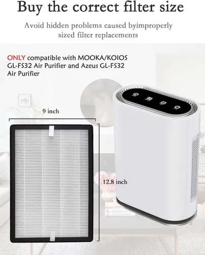 Vista 2 de Paquete de 2 filtros de repuesto GL-FS32, filtración 3 en 1 H13 True HEPA compatible con MOOKA®/KOIOS® GL-FS32 y purificador de aire Azeus® GL-FS32