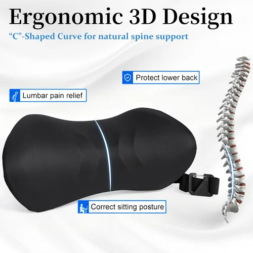 Vista 2 de Almohada de apoyo lumbar para silla de oficina, almohada lumbar para automóvil, almohada de apoyo lumbar ergonómica de espuma viscoelástica