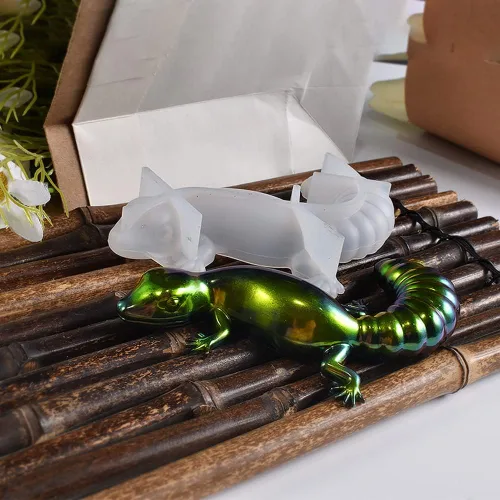 Vista 6 de Moldes de silicona de animales, 3 moldes de resina 3D con formas realistas de caracol, rana y lagarto, moldes de resina epoxi, escritorio de pared