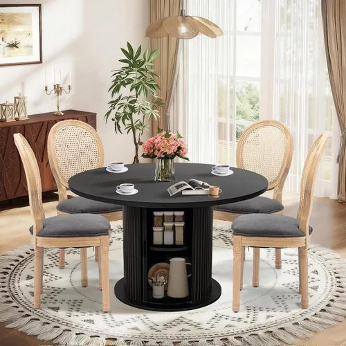Vista 27 de SoarFlash Juego de mesa de cocina y sillas para 4, juego de mesa de comedor de 47 pulgadas para 4 personas con sillas tapizadas de terciopelo, juego