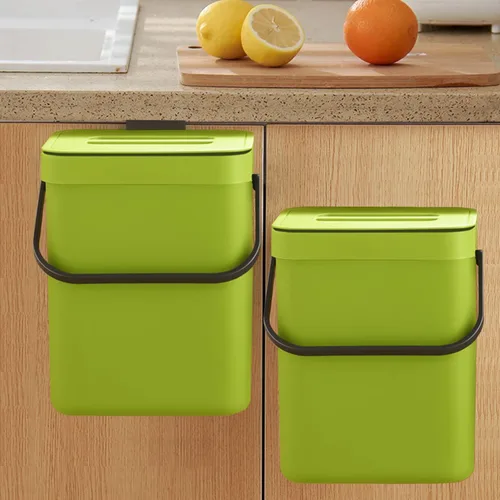 Vista 11 de LALASTAR - Basurero de encimera con tapa, cubeta de basura pequeña colgante con tapa debajo del fregadero para cocina, cesta de desperdicios