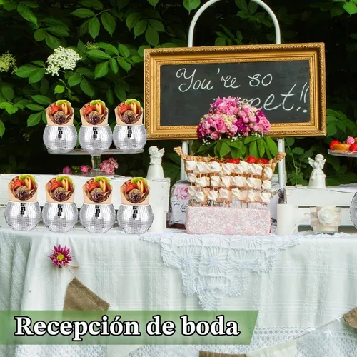 Vista 5 de Jinei - 12 jarrones de bola de discoteca con espejo plateado para flores de Cuencos de flores de vidrio a granel, decoración de mesa de centro