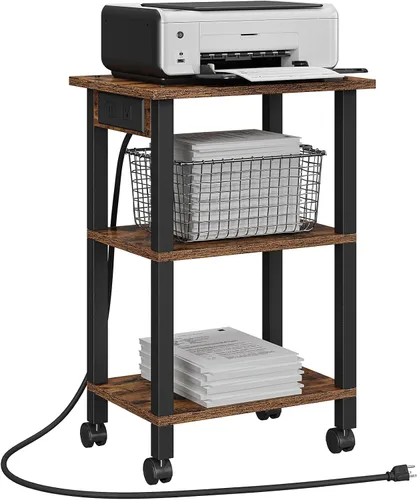 Vista 11 de TUTOTAK Soporte de impresora de 2 niveles, carrito de impresora rodante con tomas de corriente y puertos USB, mesa de impresora móvil con ruedas