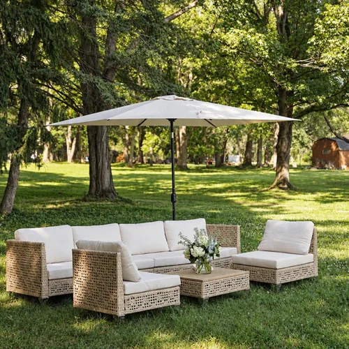 Vista 58 de PURPLE LEAF Sombrilla LED para patio y piscina, 5 x 8 pies, con base para Beige