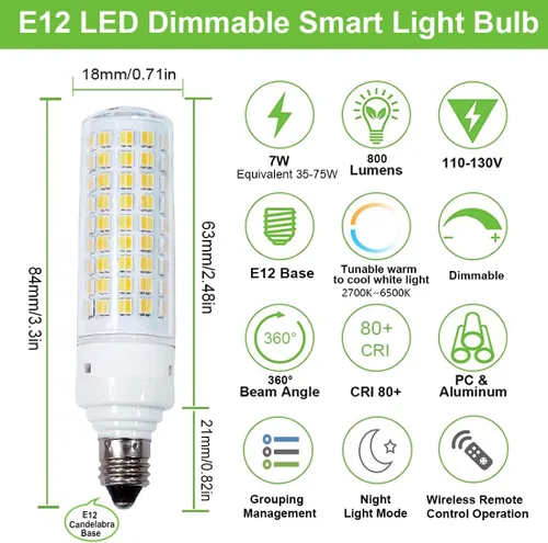 Vista 2 de Bombillas LED inteligentes E12 con control remoto de 2.4 GHz