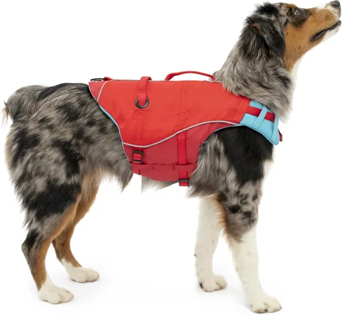 Vista 7 de Kurgo Surf n' Turf Life Jacket, Chili Red, Small Life Vest for Active Water Dogs, 2 Control Handles, 3 Adjustment Points, Reflective Trim, Leash