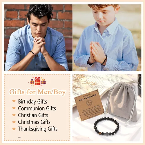 Vista 6 de Pulsera de cruz para hombre, regalo para hijo, nieto, papá, marido, padrino, hombres, cumpleaños, graduación, jubilación, Navidad, regalo cristiano