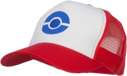 Vista 2 de Ash Ketchum Poke Ball Gorra de malla bordada Blanco rojo
