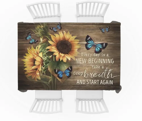 Vista 6 de Mantel rectangular rústico a prueba de derrames, impermeable, con mariposas, decoración de mesa, cubierta de mesa de girasol, color marrón y Marrón