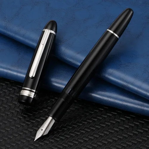 Vista 4 de erofa Majohn P136 Pluma Estilográfica de Pistón Punta Mediana con Caja, Juego de Pluma de Escritura de Resina Negra