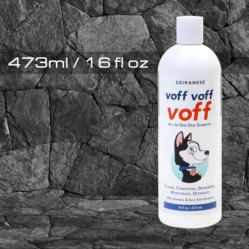 Vista 7 de Voff Voff Voff Champú todo en uno para perros de Geir Ness – Fórmula natural de avena y aloe con coco y extracto de palma datilera – Limpia