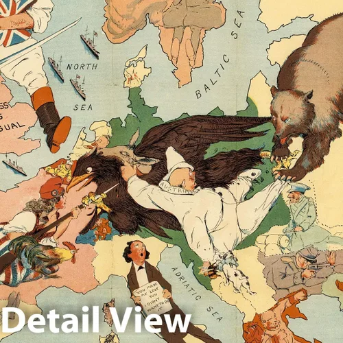 Vista 2 de Mapa histórico: mapa de dibujos animados de la zona de guerra europea titulado European Revue. Mata a ese águila. Dibujado por el artista J.H.