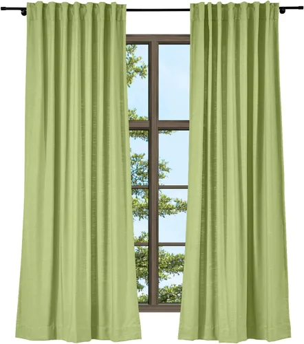 Vista 21 de TWOPAGES Cortina de lino beige sólido de algodón con pestaña trasera, elegante cortina natural para cocina (1 panel, 50 x 63 pulgadas)