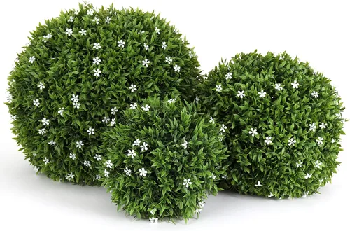 Vista 11 de 3rd Street Inn Bola topiaria XL Baby's Breath - Juego de plantas artificiales - Decoración de fiesta de boda para interiores y exteriores - Esfera