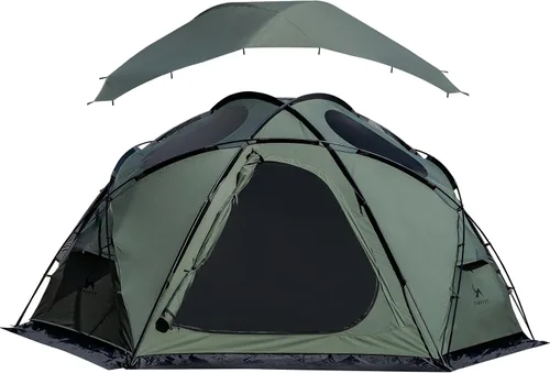 Vista 7 de TOMOUNT Tienda caliente de cúpula con estufa Jack 4 Persona Backpacking Carpa para 4 estaciones impermeable Glamping senderismo Marrón coyote