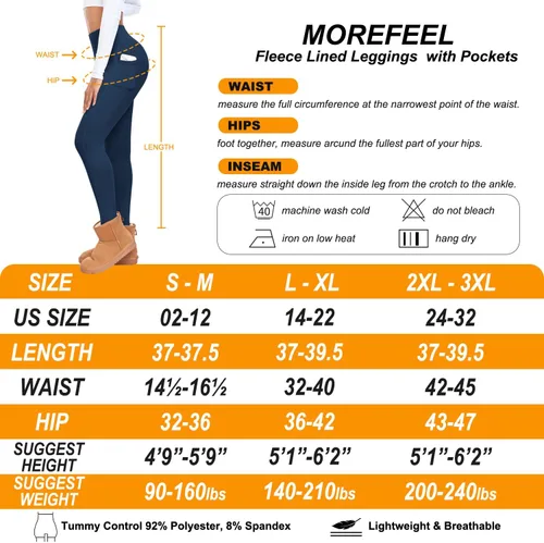 Vista 6 de MOREFEEL Leggings con forro polar con bolsillos para mujer, cintura alta, térmicas, control de abdomen, pantalones de yoga, mallas de entrenamiento