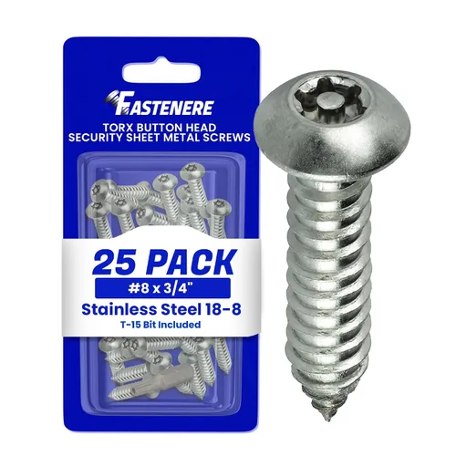 Vista 12 de Fastenere Tornillos de Chapa Metálica de Seguridad Torx - #6 x 1-1/2" (paquete de 25) con cabeza de botón, resistentes a manipulaciones, tornillos