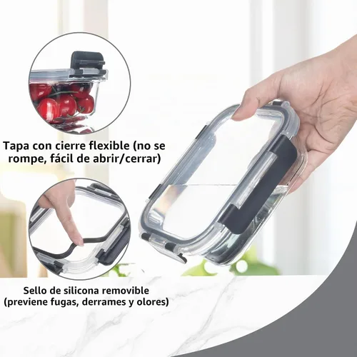 Vista 3 de Paquete de 10 recipientes de vidrio de 22 onzas para preparación de comidas, recipientes de almacenamiento de alimentos con tapas