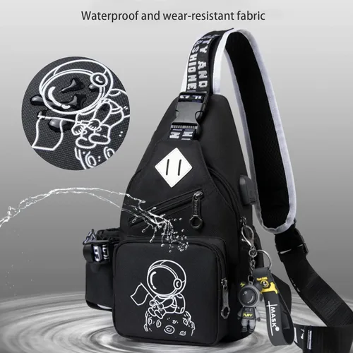 Vista 6 de Mochila bandolera para hombre, moda de anime, bolso de un solo hombro, mochila con patrón luminoso de dibujos animados, Marte (Mars), Bolso de hombro