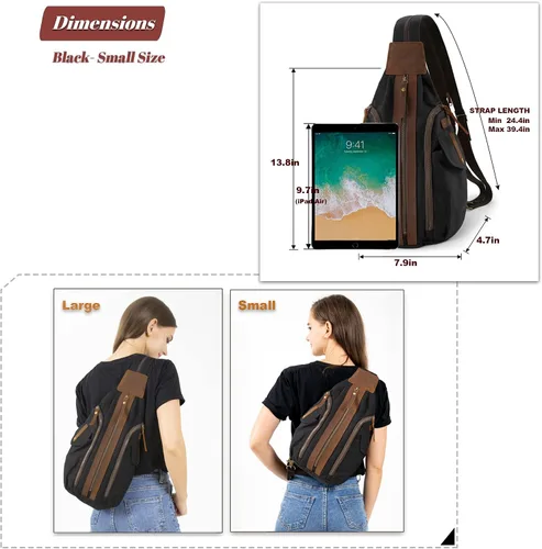 Vista 6 de Jannloe Bolso bandolera de lona, mochila cruzada pequeña para mujeres y hombres, mochila casual de hombro al aire libre, mochila de senderismo
