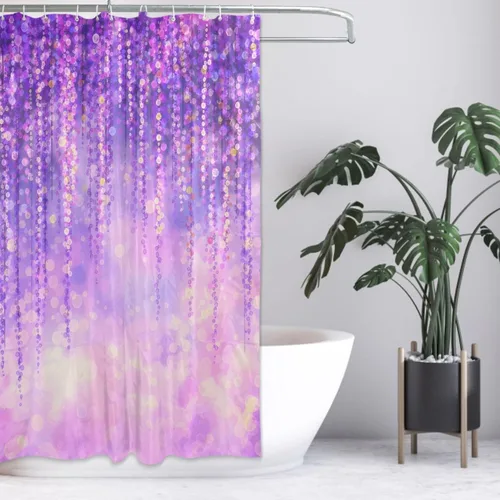 Vista 32 de MNSRUU Fabric Shower Curtain, Flowers and Butterflies Pink Waterproof Polyester Curtains with Hooks for Home Bathroom Decorative