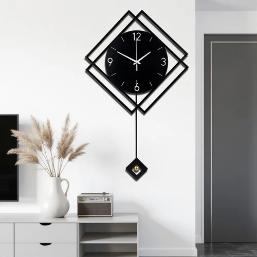 Vista 7 de Reloj de pared con péndulo, silencioso de calidad de cuarzo operado con batería, relojes de pared grandes modernos para decoración de sala de estar