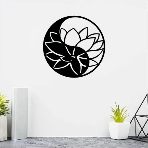 Vista 4 de Decoración de Yin Yang de metal con flor de loto para escultura de pared, decoración de pared para colgar en la pared para el hogar, oficina, baño