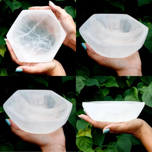 Vista 2 de Om Zone Cuenco grande de selenita pulido estación de carga de cristal de selenita para limpieza y carga, colección de cristales y piedras curativas
