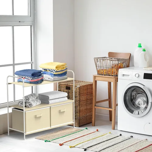 Vista 7 de Simple Houseware Almacenamiento de armario de 3 niveles con 2 cajones, color beige