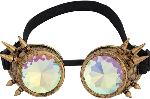 Vista 64 de Gafas caleidoscopio para raves trippy psicodélico steampunk con lentes de cristal de difracción de prisma arcoíris