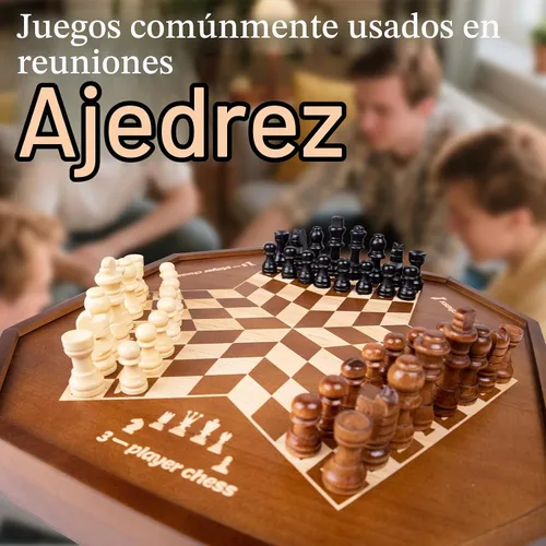 Vista 5 de Juego de mesa de ajedrez de madera para 3 o 4 jugadores, juego de ajedrez, juego IQ, un tablero de ajedrez con posiciones marcadas de piezas