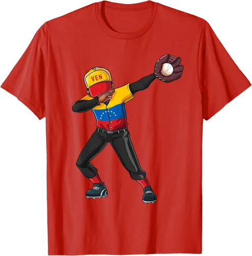 Vista 78 de Baseball Dabbing Venezuela Player Catcher Pitcher Hombres Niños Camiseta, Negro