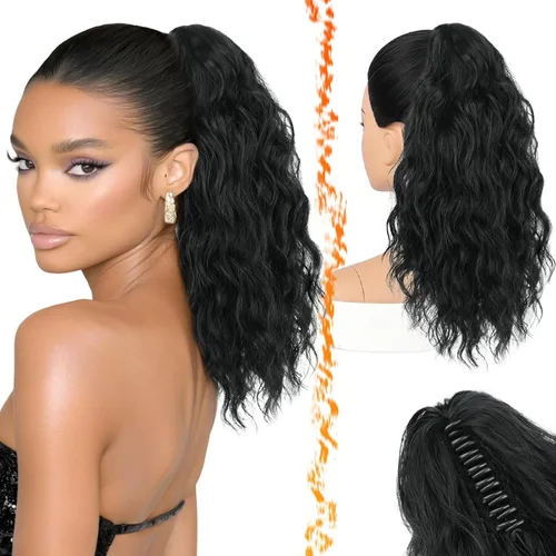 Vista 14 de BARSDAR Extensión de Cola de Caballo Marrón - Extensiones de Cola de Caballo con Pinza de 18 Pulgadas para Mujeres - Extensiones de Cabello Mezcla
