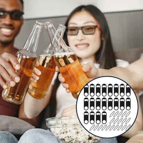 Vista 7 de Paquete de 25 abrebotellas planos de acero inoxidable con llavero de 3.5 pulgadas, mini abrebotellas de cerveza plano negro, llavero para barman