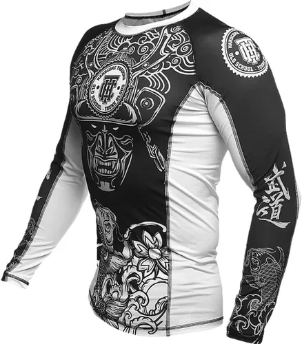 Vista 3 de Hardcore Training Camiseta de compresión para hombre, manga larga, Jiu Jitsu, MMA No-Gi, BJJ apretada, capa base de combate
